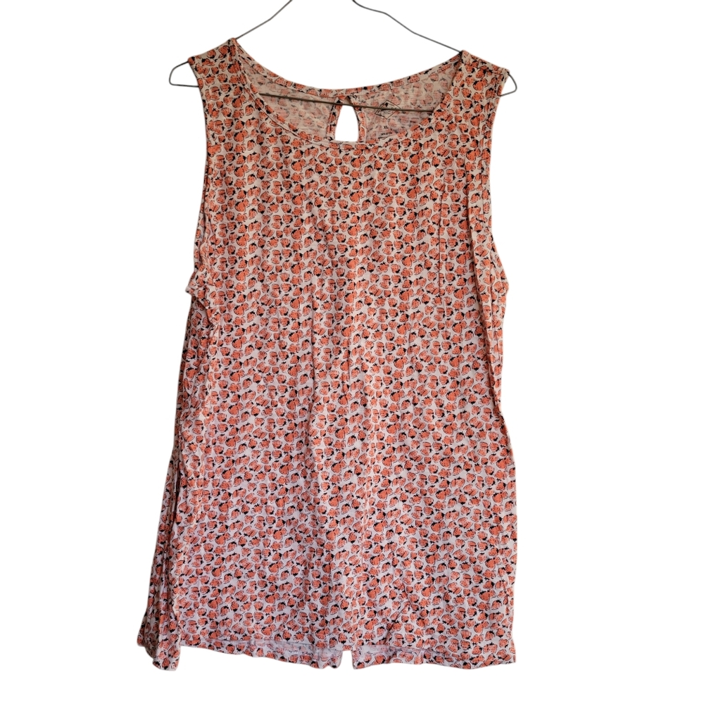 St. Johns Bay Floral Strawberry Sleeveless Top, XL